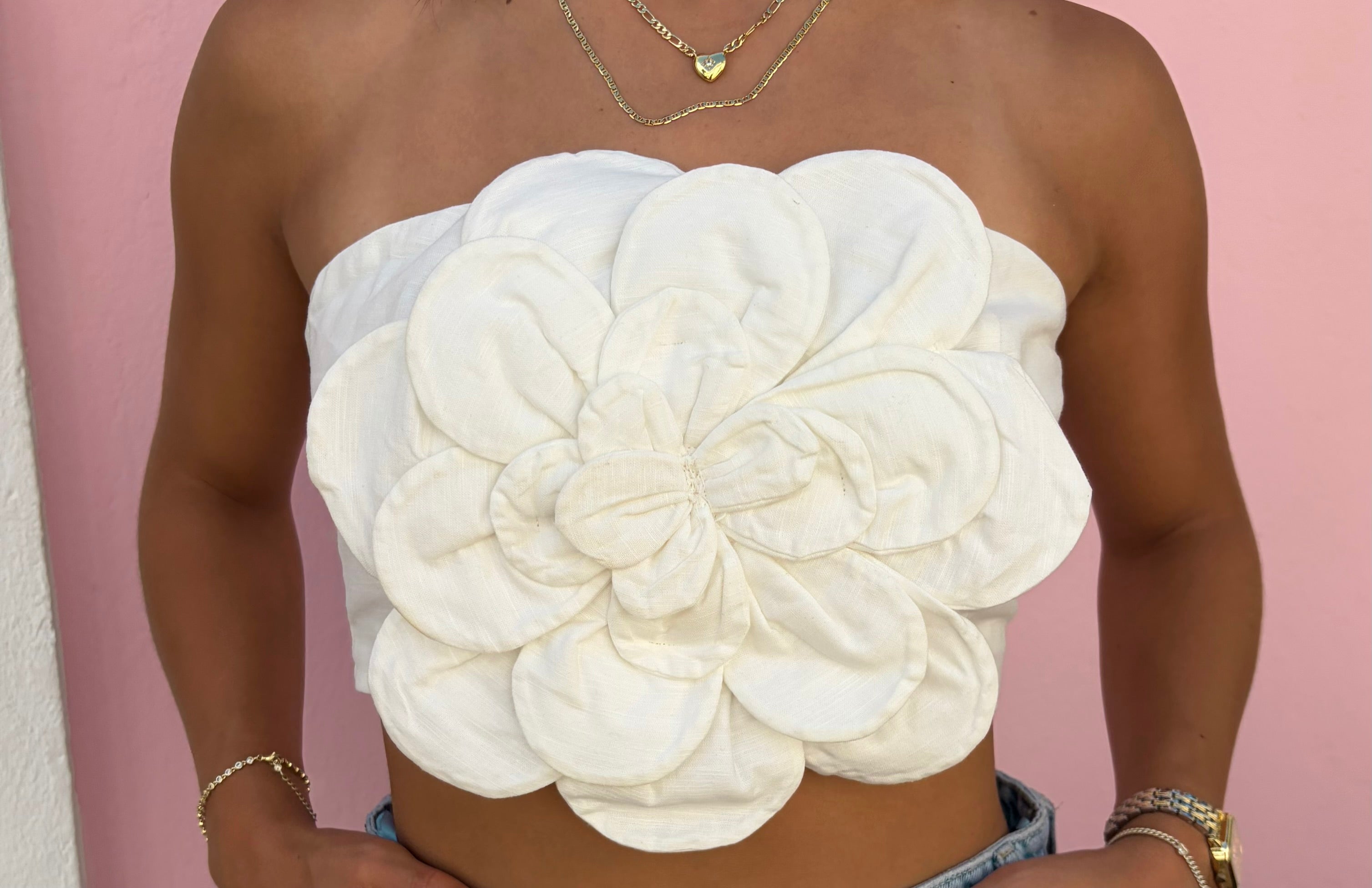 Bloom Petal White Tube Top
