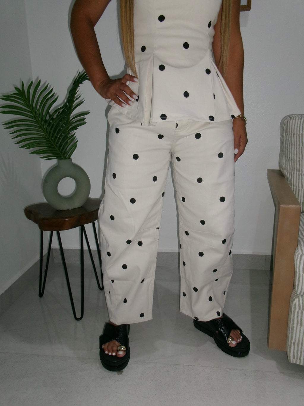 Beige Barrel Polka Dot set