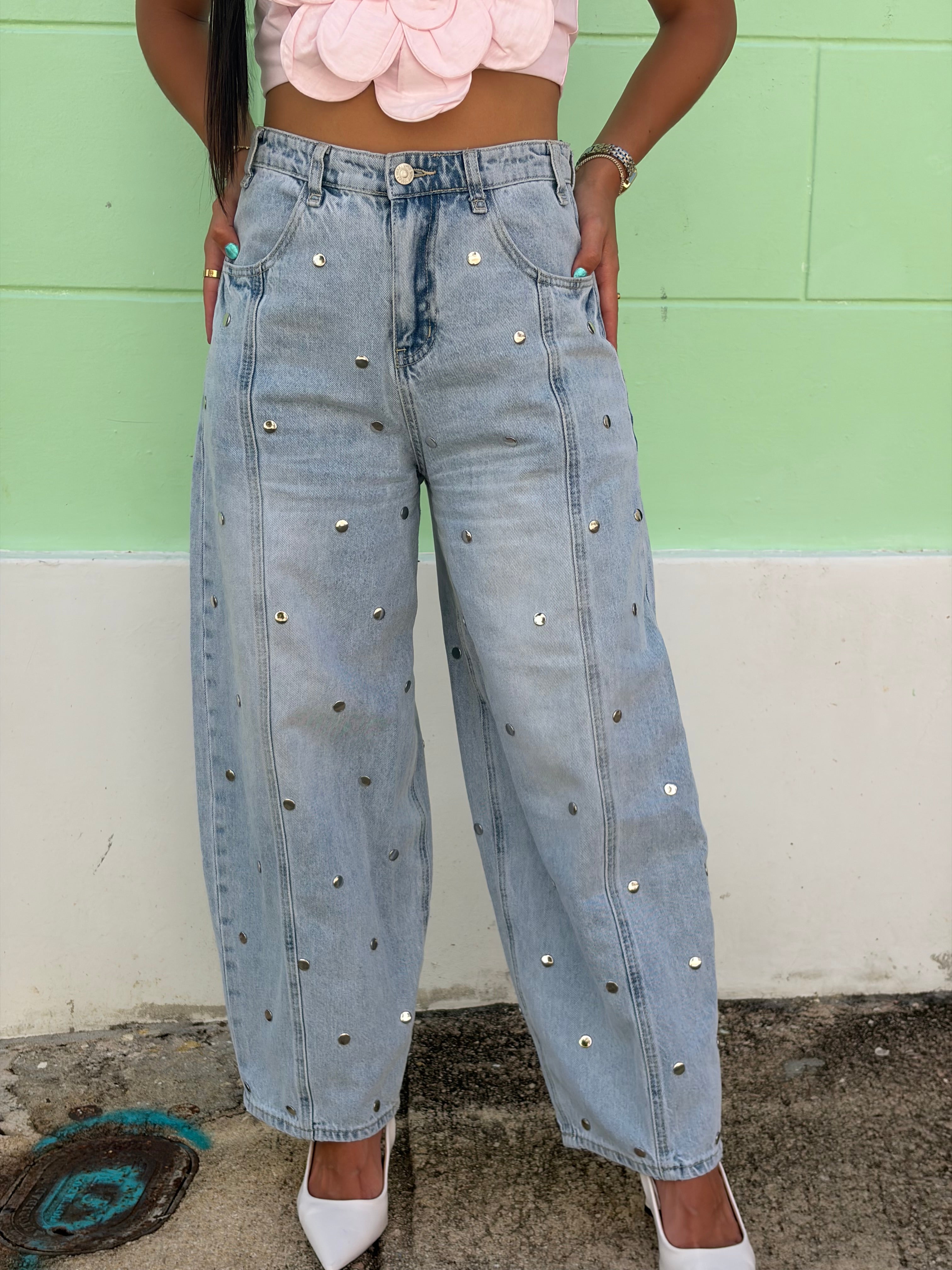 Studded Barrel Jeans