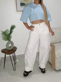 White Rhinestone Barrel Jean