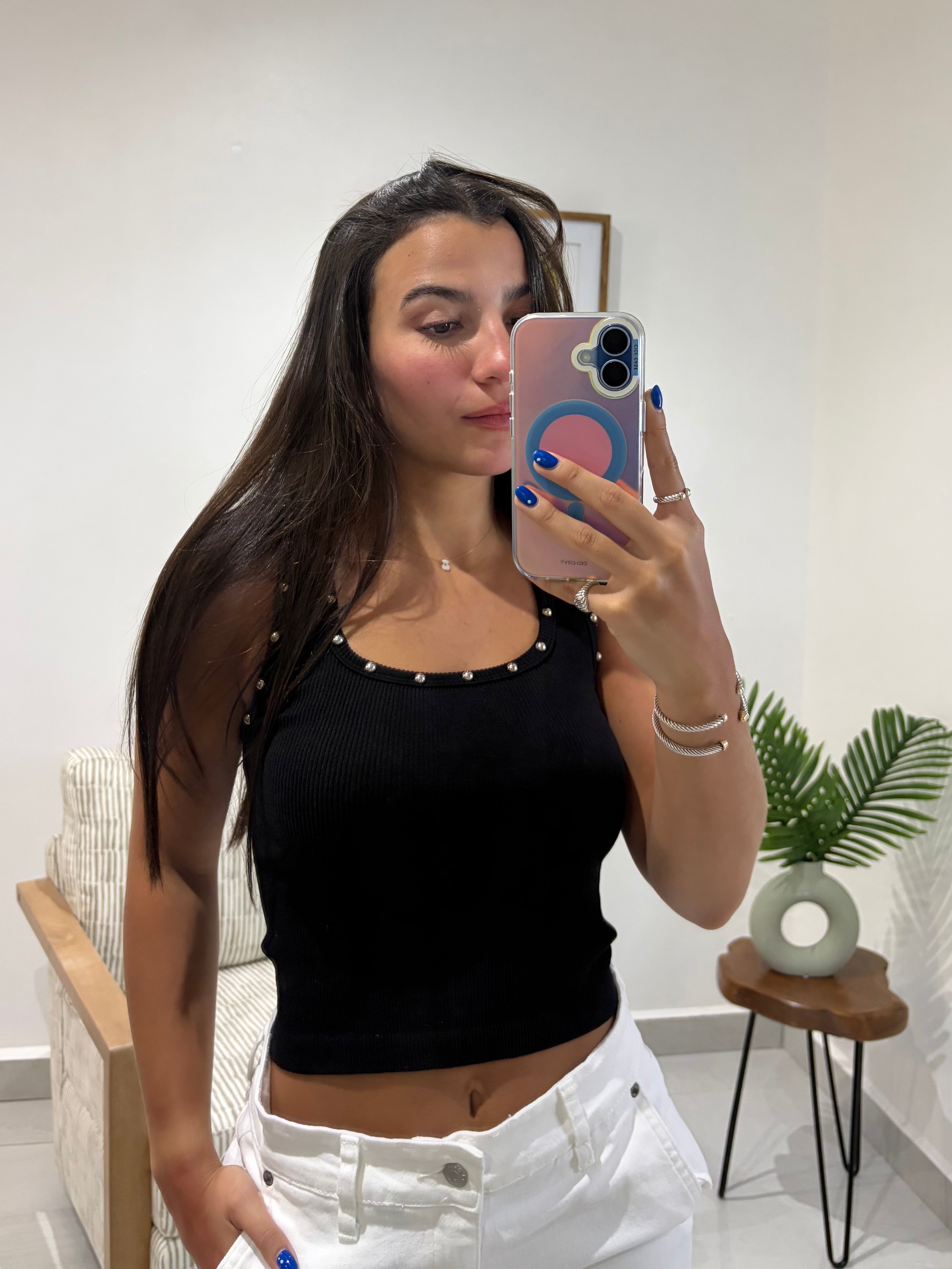 Ribbed Studded BLACK Top
