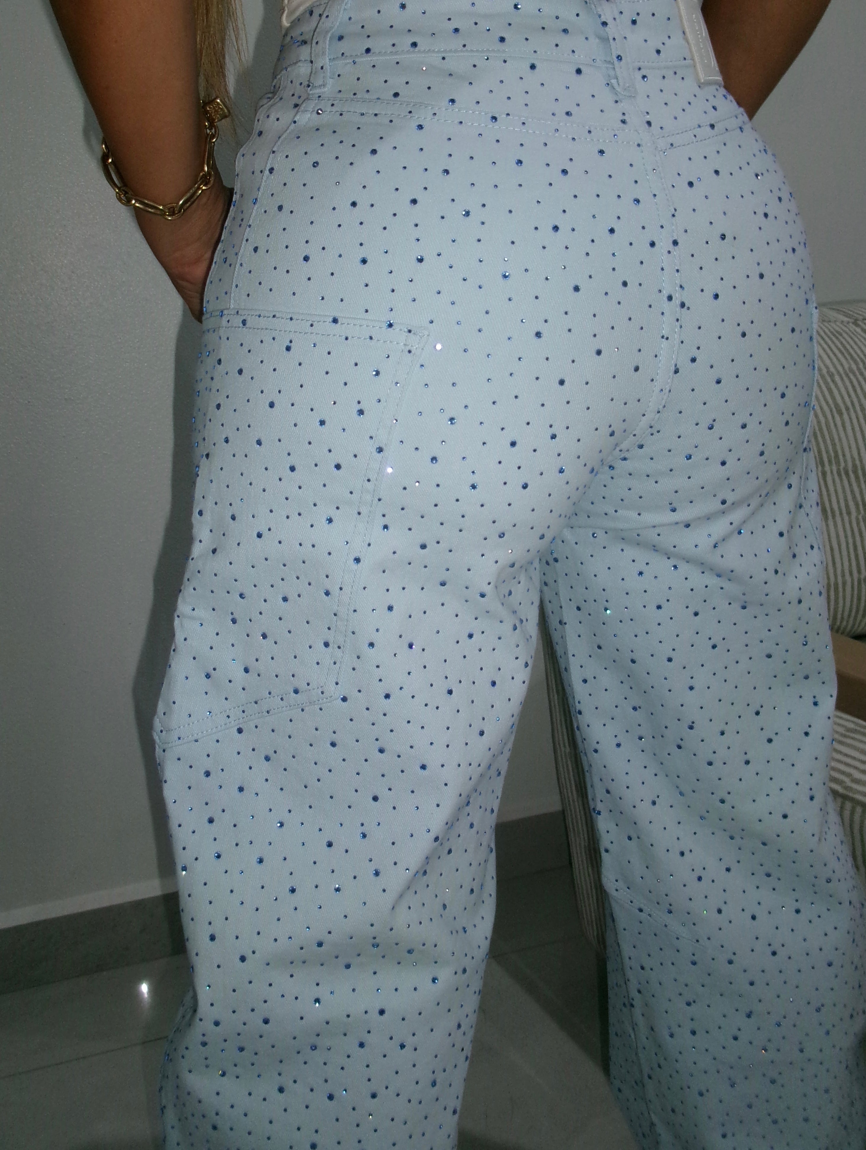 Blue Rhinestone Barrel Jean