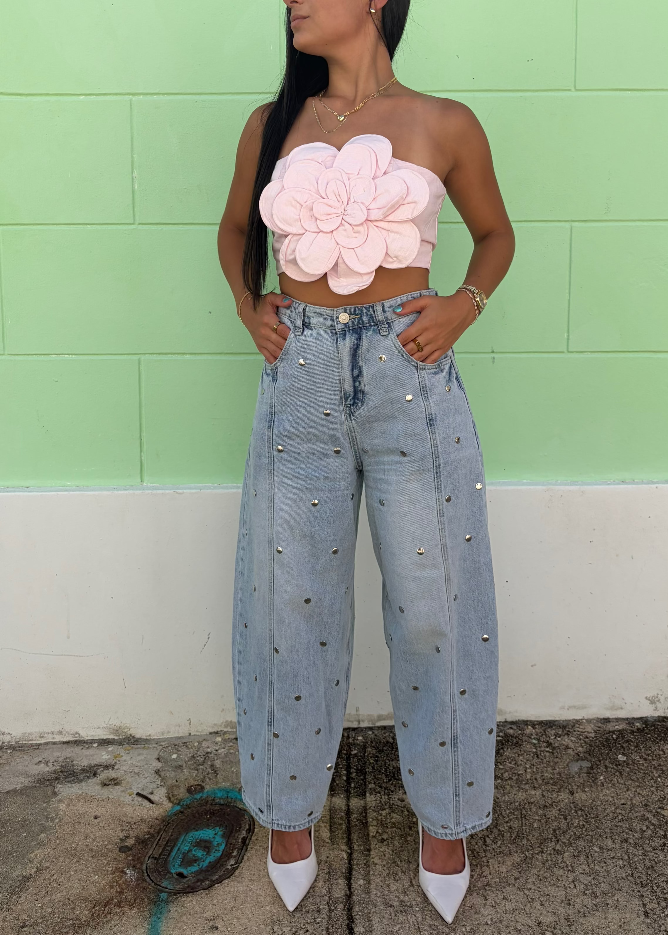 Studded Barrel Jeans